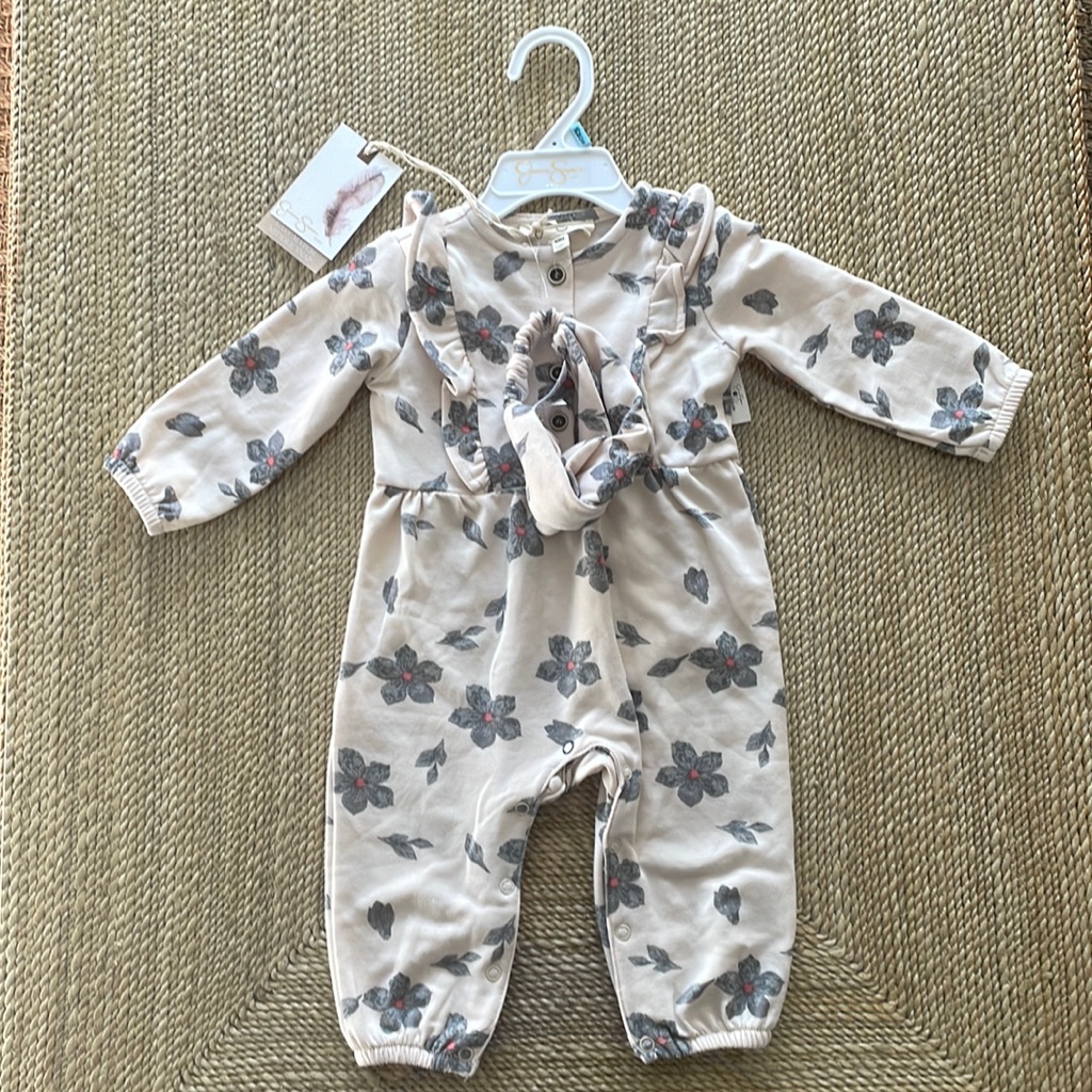 Nwt Jessica Simpson White Sand Floral Coverall W/ Headband
